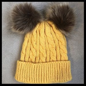 Baby/Toddler Faux Fur Pom Pom Knit Hat Yellow